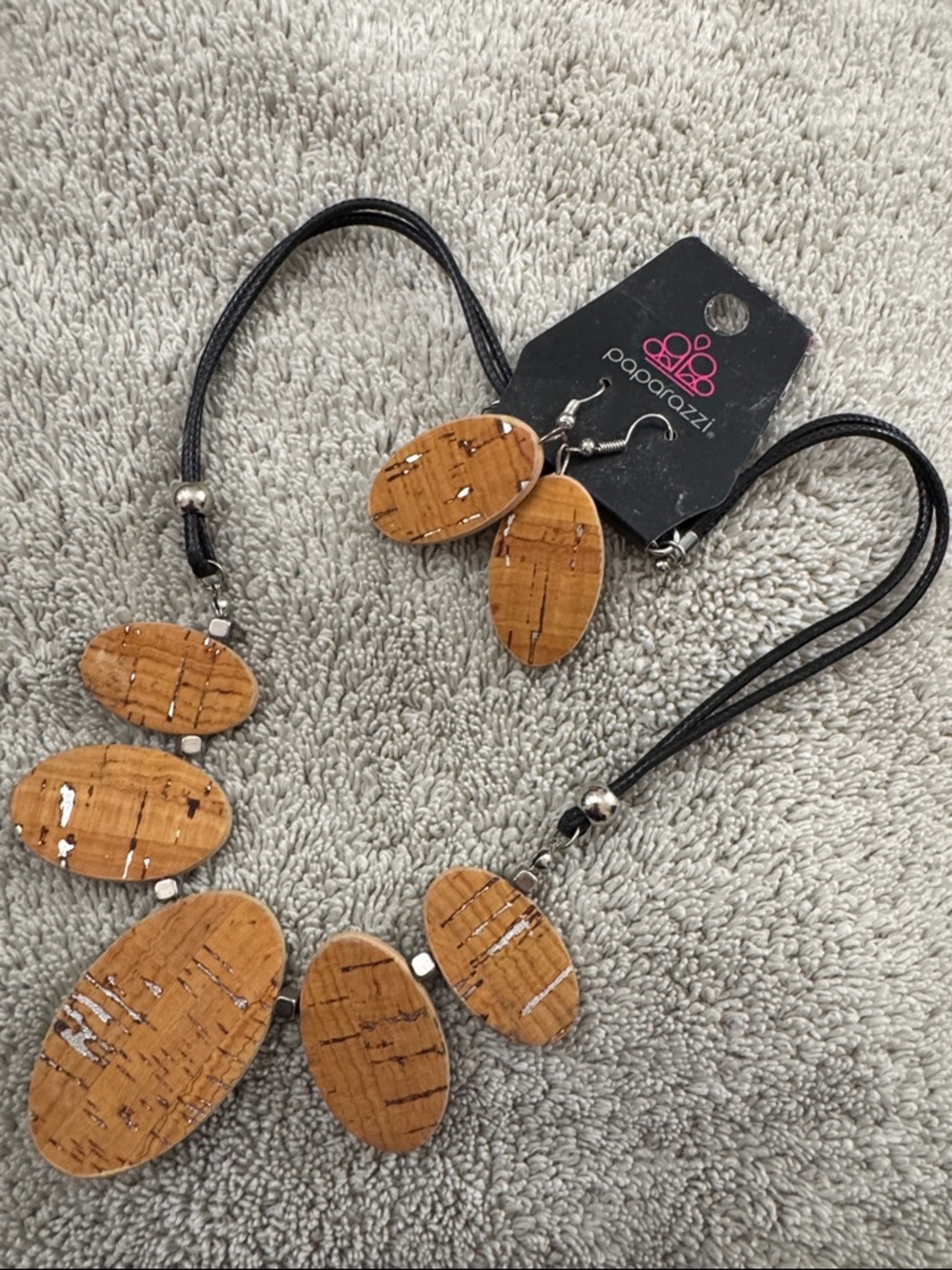 Paparazzi Brown Cork Statement Necklace and Earring Set